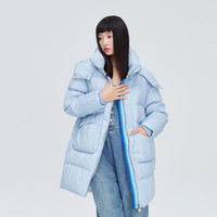 艾莱依 女士肌理质感中长款羽绒服 泡泡蓝 M
