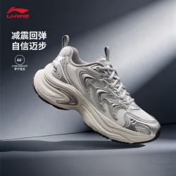 李宁 月牙丨反光减震回弹经典休闲鞋女26新款时尚百搭低帮老爹鞋运动鞋 乳白色/银色-1 38