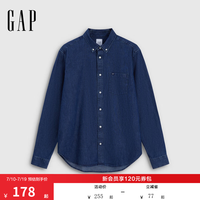 Gap 男装2026夏季新款logo布标贴袋复古牛仔衬衫上衣美版883709 深色水洗 M 美码 L亚洲码180/96A