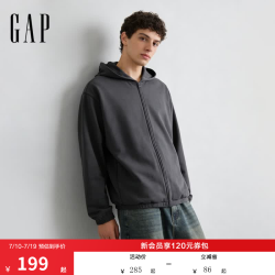 Gap 男女装春季新款莫代尔混纺logo字母拉链连帽卫衣 854660