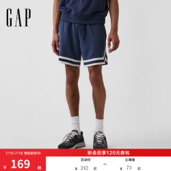 Gap 男装2026夏季新款刺绣撞色条纹宽松运动风短裤美版000898692 藏蓝色 M 美码 L亚洲码180/100A