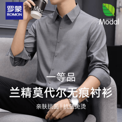 罗蒙 奥地利兰精莫代尔无痕衬衫男长袖高端商务正装衬衣 灰色   2XL
