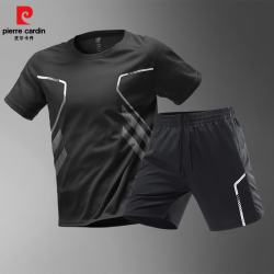 皮尔·卡丹 皮尔卡丹  夏季运动套装男士短袖短裤速干衣跑步健身服休闲运动服款男 灰色