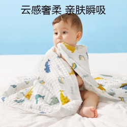 贝肽斯 婴儿浴巾夏季纱布吸水新生儿宝宝浴巾纯棉儿童浴巾全棉云绒 威尔斯海洋 95X95cm 纱布6层