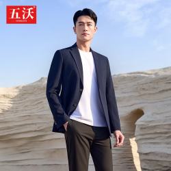 五沃薄款休闲西服男2026春夏季暗格商务百搭正装职场通勤弹力西装外套 藏青西装+西裤 M
