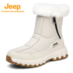 吉普 时尚户外休闲厚底加厚中筒秋冬冬季百搭真皮短筒雪地棉