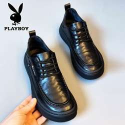 PLAYBOY 黑色休闲一脚蹬舒适圆头时尚百搭软底开车男鞋皮鞋冬季