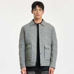 雪中飞 羽绒服男轻薄短款秋冬季衬衣纯色领休闲时尚百搭通勤保暖羽绒外套 灰绿 M (170)