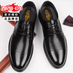 西尼亚公牛男士皮鞋春秋透气休闲正装特大码婚鞋皮鞋男厚底上班鞋