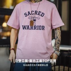 马登 工装美式复古印花T恤纯棉休闲短袖