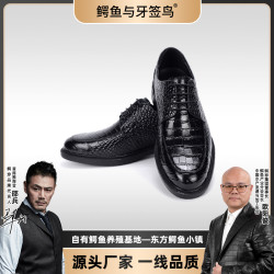 鳄鱼与牙签鸟 男士皮鞋真头层牛皮压鳄鱼纹商务正装通勤男鞋鳄珍EZ24240320A