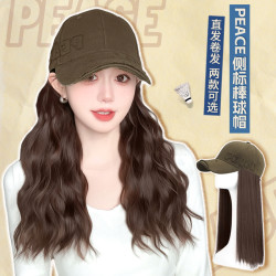 婷子假发/侧标PE帽子假发女长卷发一体自然大檐帽造型假发帽