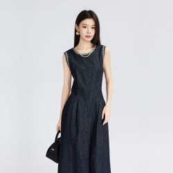 薇迎 背心连衣裙女2026夏季新款通勤圆领无袖裙子显瘦长裙