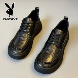PLAYBOY 新款皮鞋真皮黑色正品休闲商务软底牛皮夏季感通勤男鞋