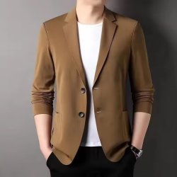 小盯看看 嘉晔西装外套男冰丝西服男士薄款休闲衣小西装轻薄春秋季单西外套上衣 咖色 L