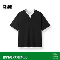 森马 短袖T恤男夏季假两件拼接套头领口2026舒适百搭上衣109326100106