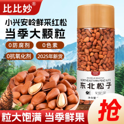 比比妙 大颗粒东北松子开口手剥松子休闲零食特产500g罐装年货