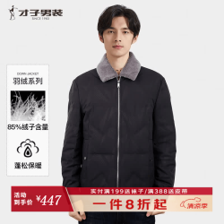 才子 男士羽绒服可拆卸毛领羽绒夹克90%绒含量轻柔保暖修身外套 黑色 XL (175/92A)