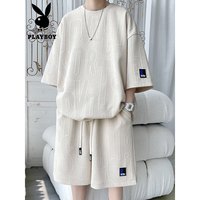 PLAYBOY 夏季重磅休闲套装男宽松大码短袖t恤短裤加肥加大胖子穿搭一整套