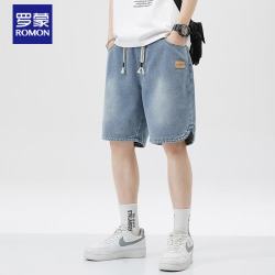 罗蒙 男士星空纹牛仔短裤 直筒宽松五分裤