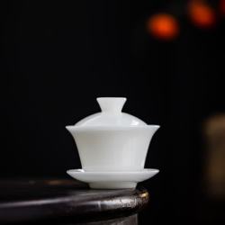 灵沐 轻奢白瓷薄胎马蹄盖碗安全装
