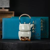 灵沐 米黄手捏纹温茶壶炉组合