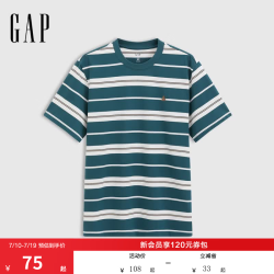 Gap 男女装夏季款小熊刺绣纯棉条纹短袖T恤 727474