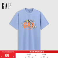 Gap 男女装夏季款印花logo纯棉圆领短袖T恤宽松上衣727698 蓝色 XS (165/84A) 亚洲尺码