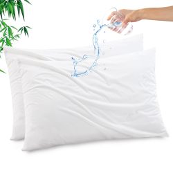 Gogreen 竹纤维防水枕套保护套 透气凉感拉链式枕头套 50厘米x76厘米 机洗防污防螨虫 2件装
