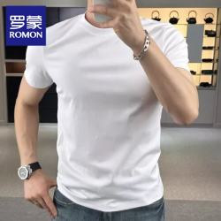 罗蒙 2026夏季纯棉男士抗皱舒适纯色短袖t恤男修身轻奢半袖体恤上衣服 白色 L