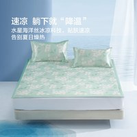 水星家纺 A类抑菌防螨印花冰丝席二/三件套空调席凉席子 风沐花意可水洗印花冰丝席150*200cm