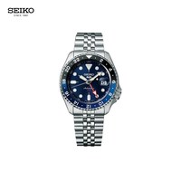 移动端:SEIKO 5号GMT五排链蓝黑水鬼时尚拼色运动防水机械表 节日礼物