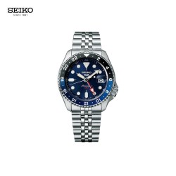 SEIKO 5号GMT五排链蓝黑水鬼时尚拼色运动防水机械表 节日礼物