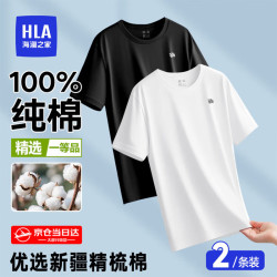 海澜之家 男士短袖2件装100%纯棉打底衫打底衣汗衫半截袖圆领上衣外穿舒适 黑色+白色 2件装 XL