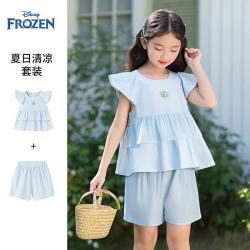 迪士尼 女童夏季时尚清凉套装 短袖+短裤