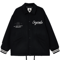 JACK&JONES 杰克琼斯 字母刺绣宽松翻领毛呢大衣 黑色 M
