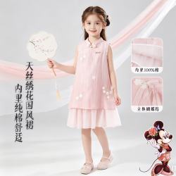 迪士尼 新中式米妮网纱裙 夏新款女童花朵刺绣连衣裙