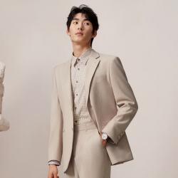 吉约蒙 西服套装男士商务抗皱易打理休闲西装套装结婚新郎职业正装西装 香槟色A版
