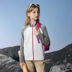马骑顿 女童秋新款户外运动服撞色插肩袖立领外套 浅灰 130