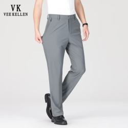 男士2026年冰丝休闲裤夏季薄款直筒青中年透气百搭纯色高弹男西裤