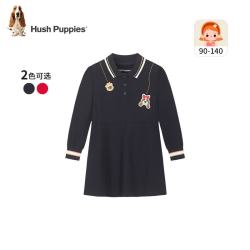 暇步士 童装儿童女小童春秋新款时尚百搭长袖POLO裙 藏蓝 130 cm
