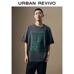 UR UR2026夏季新款男装时髦休闲撞色棉刺绣印花短袖T恤UMM460023+ 深灰 M