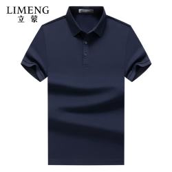 立蒙 夏季男士冰丝感短袖T恤男纯色大码保罗衫青年上衣 藏青 L