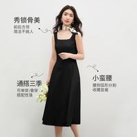 尚都比拉 方领立裁分割修身收腰显瘦背心连衣裙 黑色 L