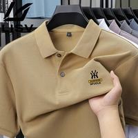 轻奢高端品牌短袖POLO衫男装夏季新款大码商务休闲打底上衣T恤 Y短款POLO衫-米黄 XL 135-150斤