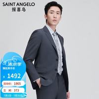 报喜鸟 商务西服套装男士正装直筒薄款羊毛西装KEBB251206U灰蓝46B