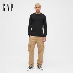 Gap 男女装春款LOGO华夫格长袖T恤休闲常规上衣美版795644 黑色 S 美码 M亚洲码175/92A