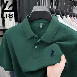 轻奢高端品牌POLO衫短袖T恤夏季丝光棉男士翻领休闲打底上衣半袖 单马POLO衫-深绿色 L 115-130斤
