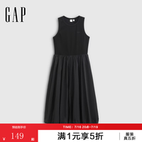 Gap 女装2026夏季新款logo刺绣修身圆领无袖连衣裙花苞裙892988 黑色 M (165/88A)亚洲尺码