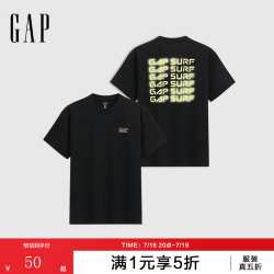 Gap 男女装夏季款纯棉印花logo圆领短袖T恤宽松上衣727771 黑色 S (165/88A) 亚洲尺码